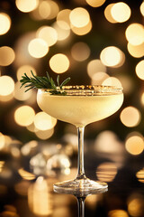 Festive cocktail served in an elegant glass with bokeh lights