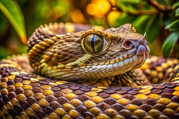Obraz premium Close-Up of a Puff Adder in Its Natural Habitat with Detailed Textures and Patterns of Its Skin, Showcasing the Beauty and Intricacies of This Venomous Snake