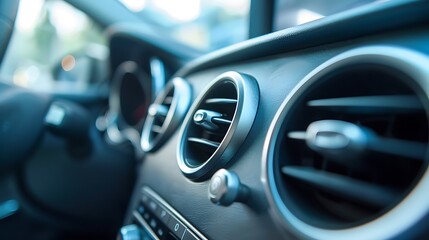 Macro shot of a car air vent and controls