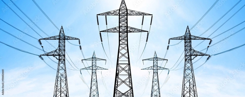 Poster electricity grid optimization illustrated with real-time data overlays and dynamic load management