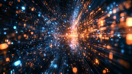 Fototapeta premium Abstract digital tunnel of light with particles and bokeh effects