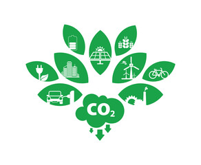 reducing CO2 emissions to stop climate change. green energy background	