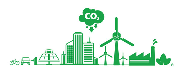 reducing CO2 emissions to stop climate change. green energy background	
