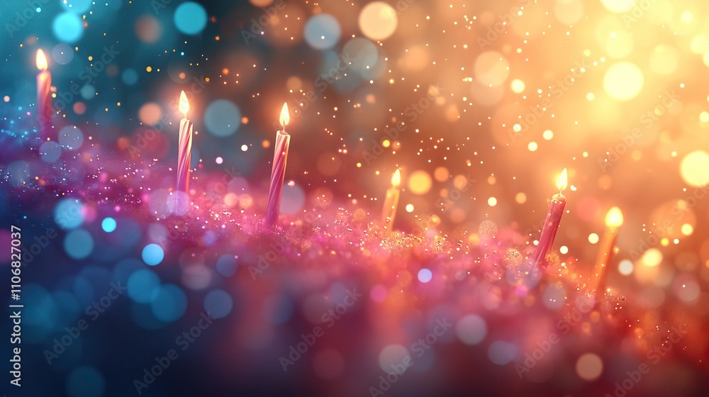 Poster a greeting card design with happy birthday text against a bokeh background