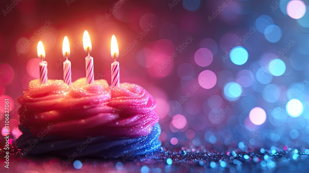 Poster a greeting card design with happy birthday text against a bokeh background