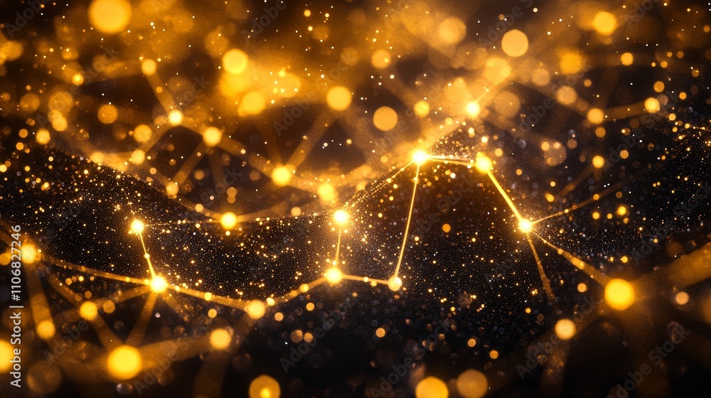 Poster abstract background of golden lights and bokeh effects