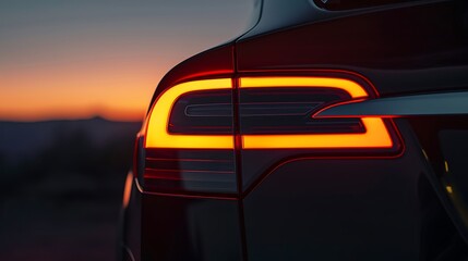 Macro view of the tailgate badge glowing in dusk