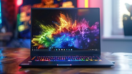 Vibrant Laptop with Colorful Display and RGB Keyboard