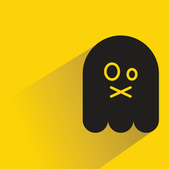 mute and nervous ghost emoji with shadow on yellow background