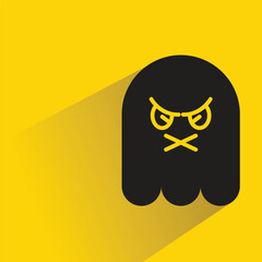 mute and angry ghost emoji with shadow on yellow background