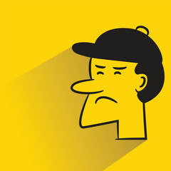 sad man face with shadow on yellow background
