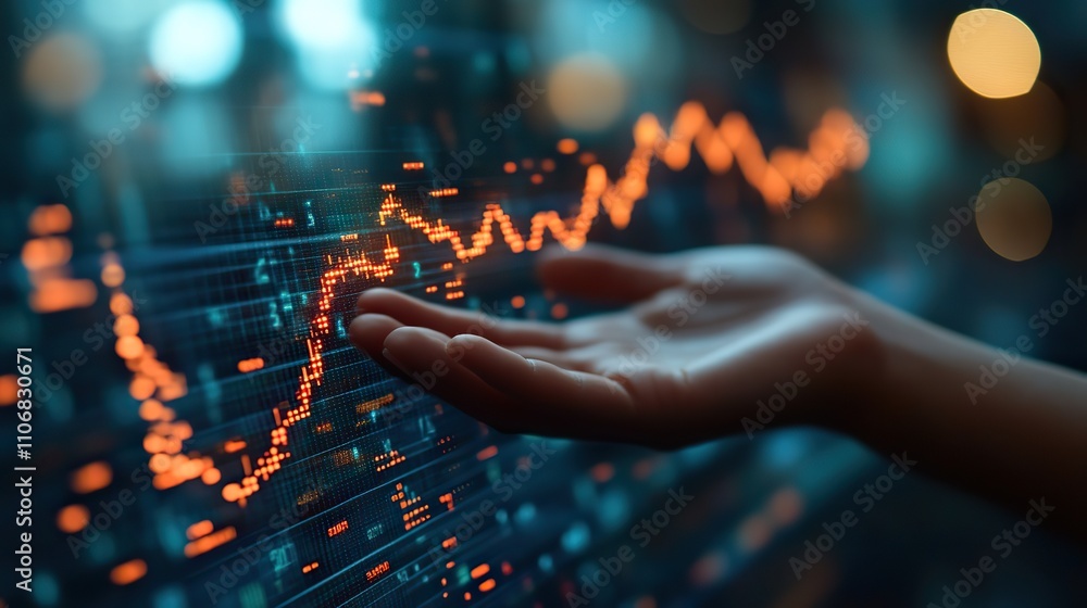 Poster a hand holding an upward trending graph with an arrow pointing upwards symbolizes growth and progres