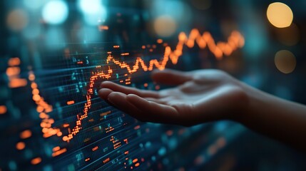 A hand holding an upward trending graph with an arrow pointing upwards symbolizes growth and progress in business or financial markets