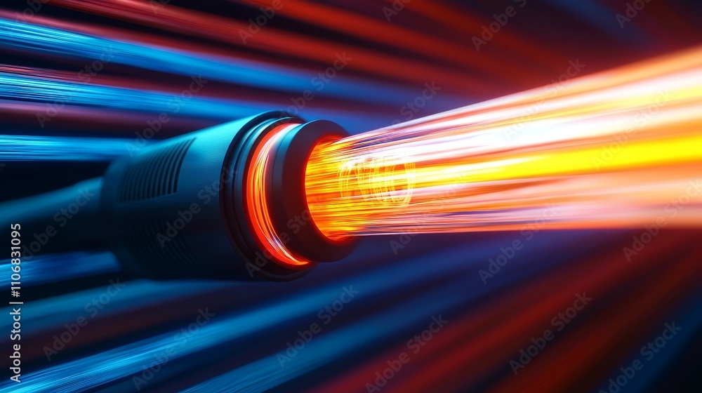 Poster laser beam technology showcase futuristic lab digital art high-tech environment close-up view innova