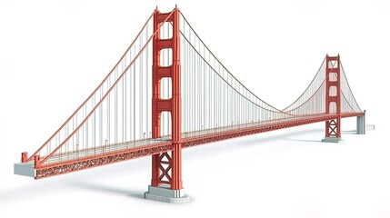 A golden gate bridge, iconic structure, detailed illustration, bold red tones, isolated on white background 