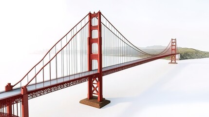 Obraz premium A golden gate bridge, iconic structure, detailed illustration, bold red tones, isolated on white background 