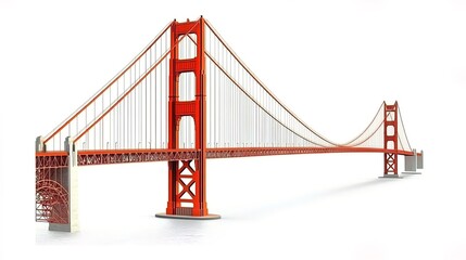 A golden gate bridge, iconic structure, detailed illustration, bold red tones, isolated on white background 