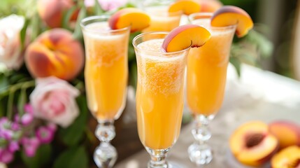 Peach bellini served in tall flute at a wedding