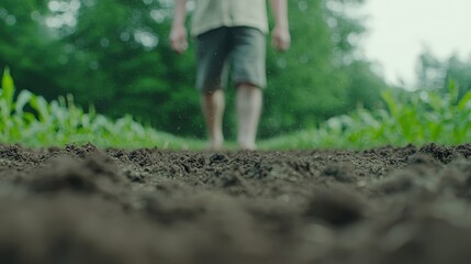 Farmer Walking on Soil Agriculture Gardening Field Ground Earth Nature