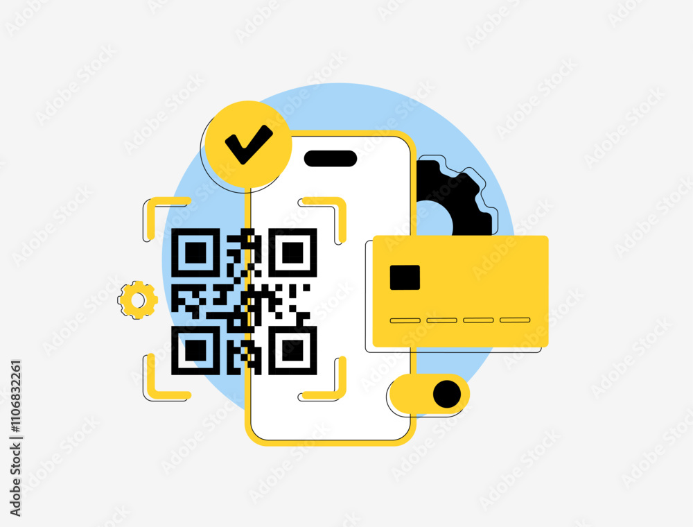 Poster qr code and mobile payment digital wallet integration. contactless transactions, secure online payme