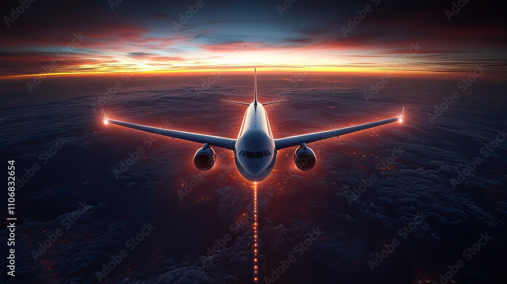 Poster a illustrates an airplane flight path with a dashed line tracing the route through the air