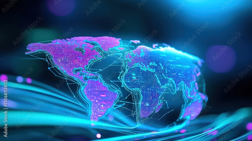 Poster global network digital world map technology connectivity data futuristic abstract circuit board