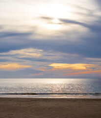 Vertical landscape sunset look view horizon summer sea beach nobody wind soft wave cool holiday calm sky cloud evening day time calm nature tropical beautiful ocean water travel island Thailand