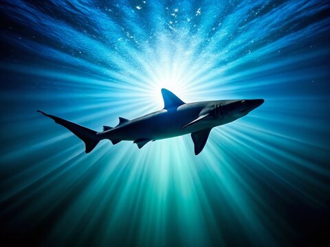Close-Up Silhouette Portrait of a Dogfish Shark Underwater, Capturing the Unique Features and Graceful Movement of This Fascinating Marine Predator in Its Natural Habitat