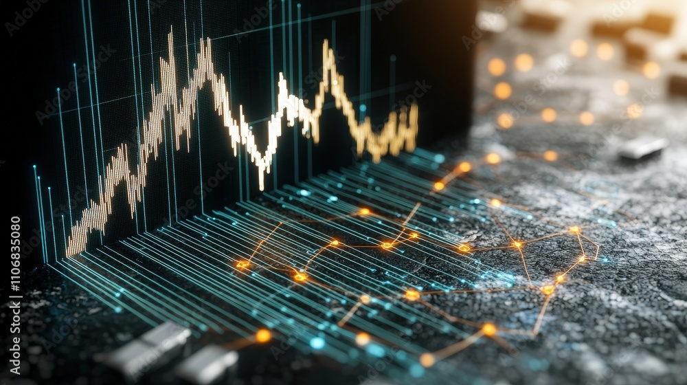 Poster futuristic network connection abstract data flow digital stock market chart