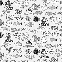 fish doodle seamless pattern background