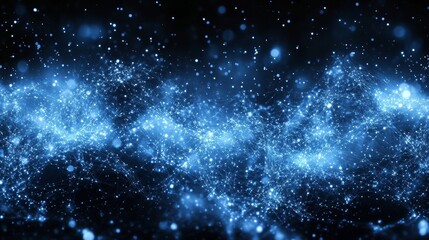 Obraz premium Abstract Blue and White Glowing Particles on Black Background