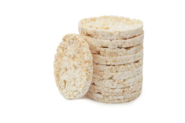 Puffed rice galettes or waffles in stack isolated on white