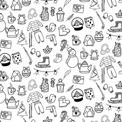 hello winter doodle seamless pattern background vector illustration