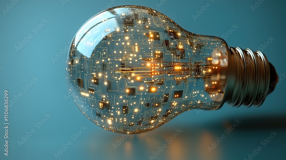 Poster a light bulb with digital circuit patterns inside represents innovative ideas and technology against