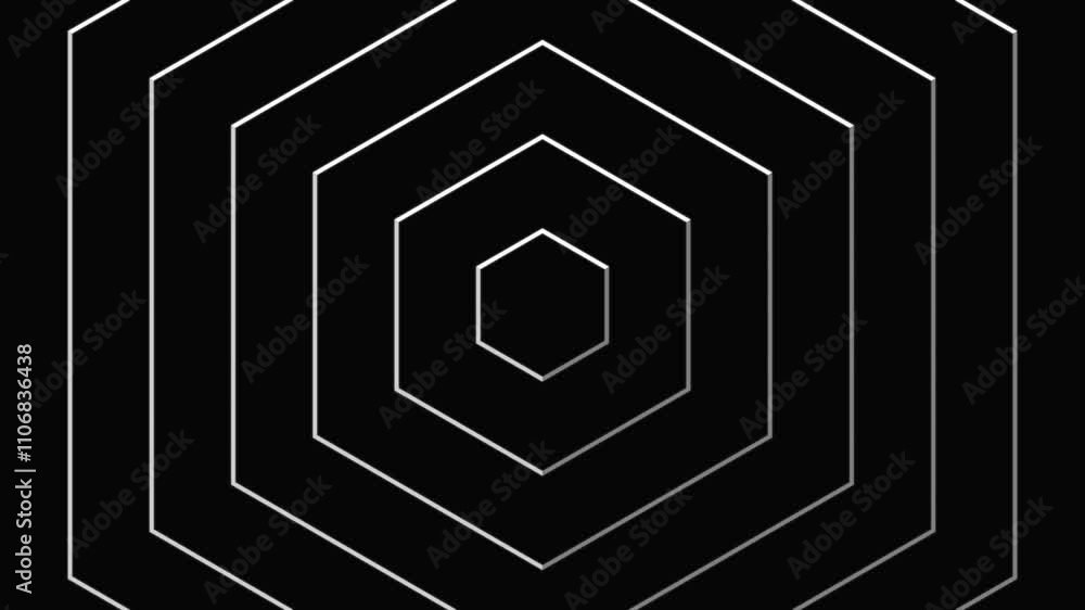 Aufkleber loop abstract white hexagon geometric on black background, premium luxury grid wave line art animati