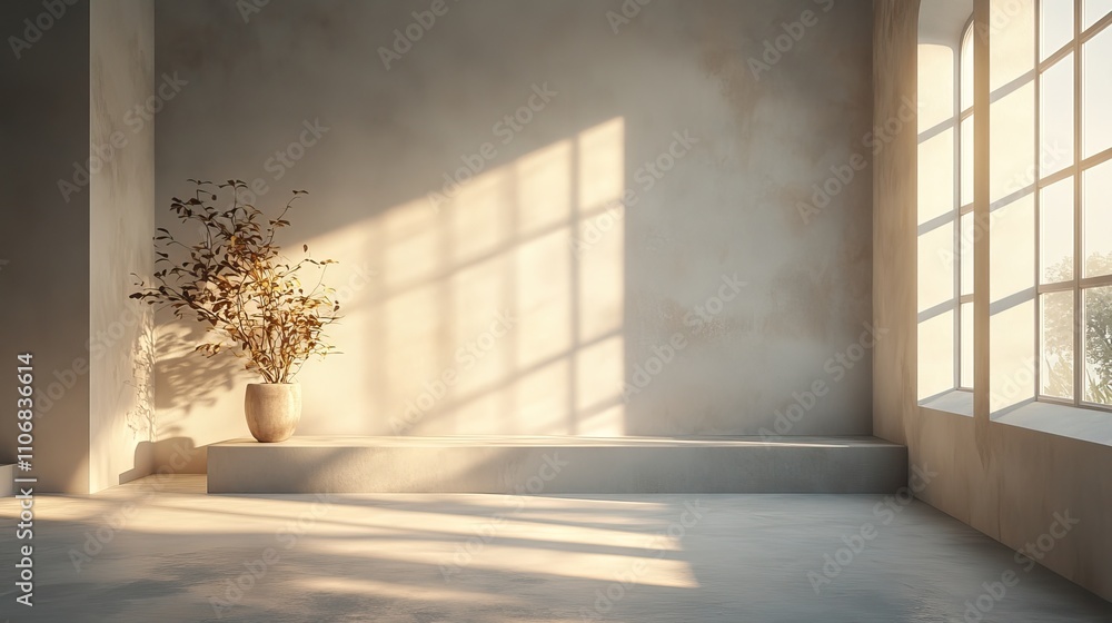 Poster a light gray background with a shining beam of light leaves an empty space for a product display