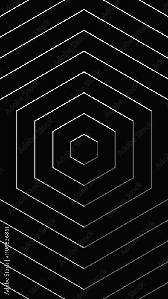 Poster loop abstract white hexagon geometric on black background, premium luxury grid wave line art animati