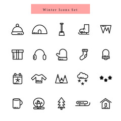 Winter  line art icons set vector illustration