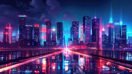 Vibrant Night Cityscape: A Futuristic Urban Wonderland