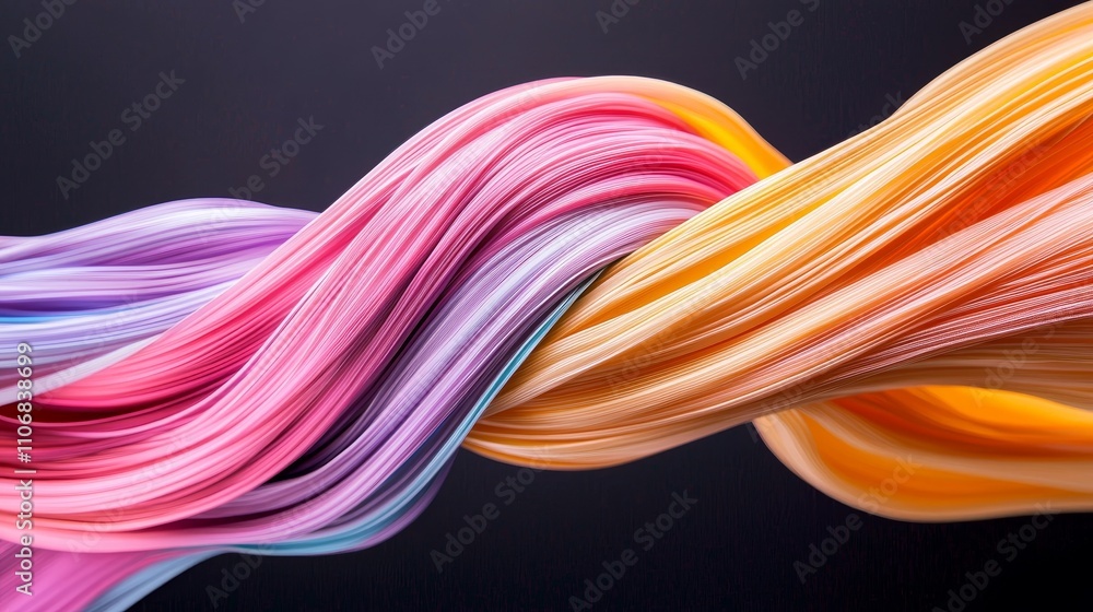 Poster glowing fiber optic lines create abstract visuals digital art dark background colorful waves technol