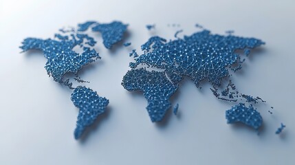 A low-poly white background with black dots, representing a global network