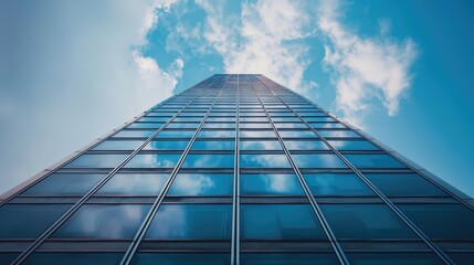 Stunning Perspective of a Modern Skyscraper Against a Bright Sky