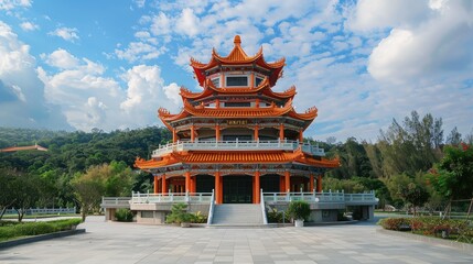 Fototapeta premium Majestic Temple Architecture Surrounded by Nature and Clear Skies