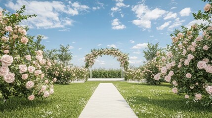 Fototapeta premium Romantic Micro Wedding Ceremony in a Blossoming Rose Garden - Capturing Love and Beauty