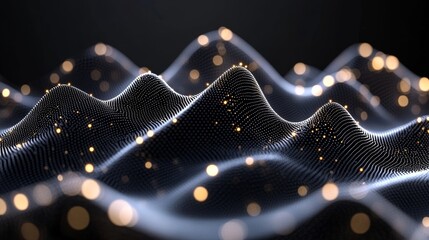 Abstract Digital Mountain Range with Glowing Lights
