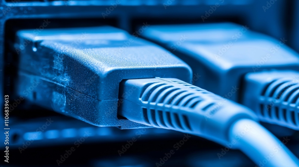 Poster advanced fiber optic technology connection data center technology digital environment close-up view 