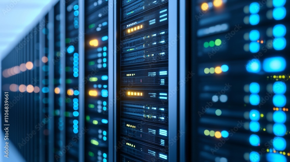 Poster high-efficiency data center operation modern facility technology showcase controlled environment clo