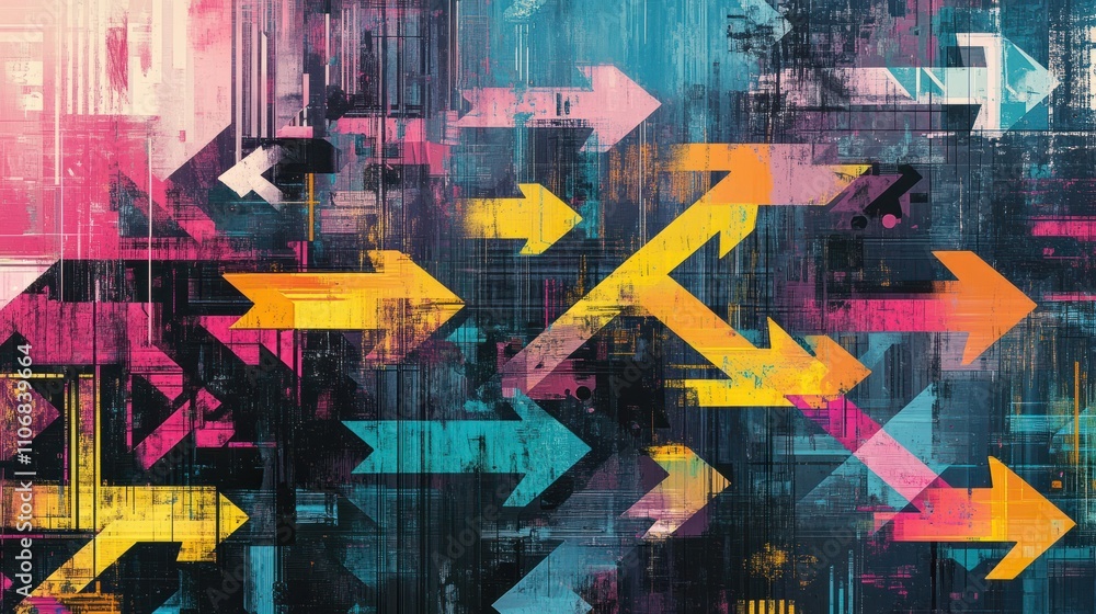 Aufkleber abstract arrows on a digitally patterned, colorful map illustrate growth trends and forward movement