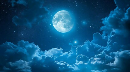 The moonlight shining through gaps in dark storm clouds creating a mystical effect