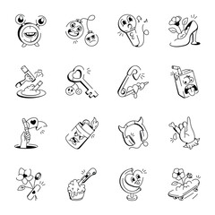 Collection of 16 Creepy and Grunge Doodle Icons 

